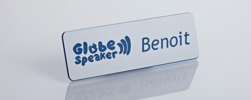 Name badge blue and white