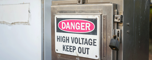 High-voltage danger sign for electrical cabinet