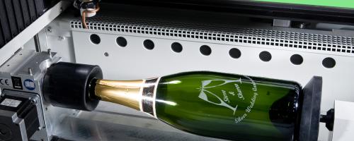 Bottle of champagne engraved with co2 laser machine